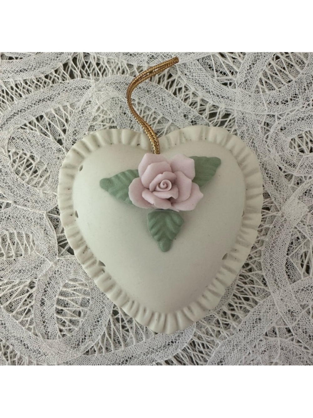 American Vintage Christmas Enesco Victorian porcelain heart ornament decor